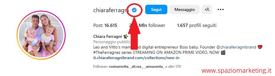 La spunta blu dell'account Instagram di Chiara Ferragni